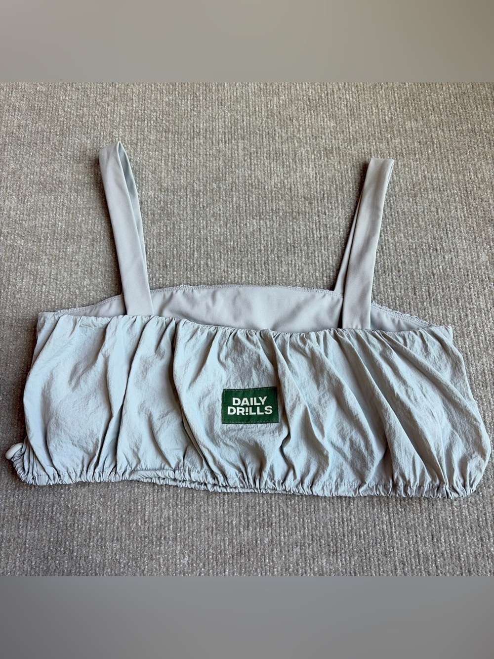 Daily Drills Women’s S Bubble Top Bra Crop Small Gray Nylon Drawstring